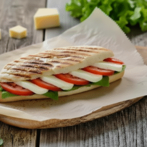 Panini gourmand à la tomate et mozzarella, préparé avec ingrédients frais